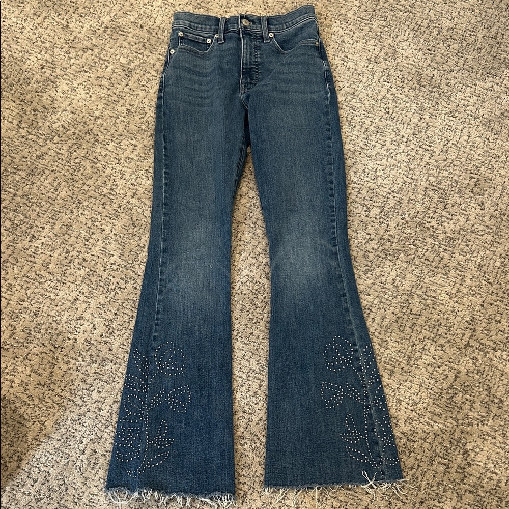 Lucky Brand Stevie High Rise Flare Jeans with Floral Stud Accents